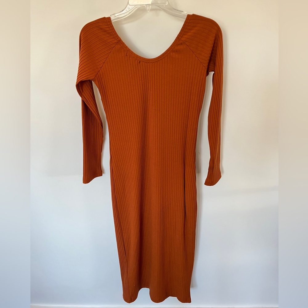 Rust Colored Ribbed Dress - Picture 9 of 9